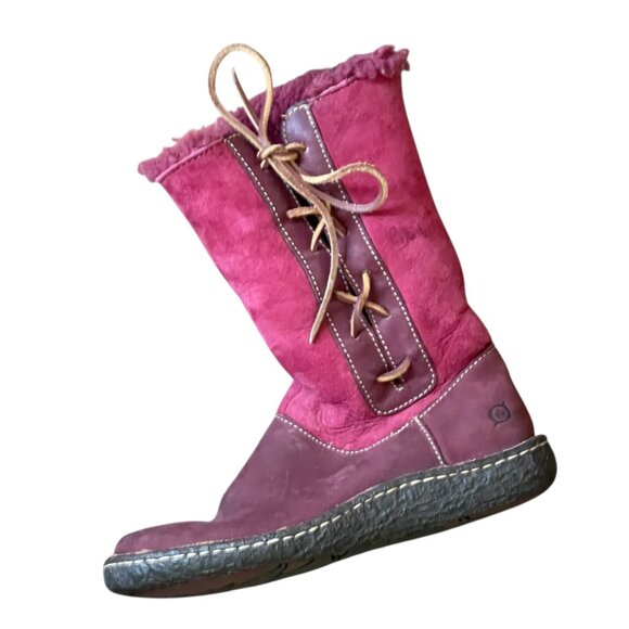 Born Burgundy Suede Leather Faux Sherpa Boots - 7 - Picture 11 of 11